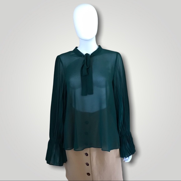 Line & Dot Emerald Long Pleated Sleeve Top - Picture 3 of 5
